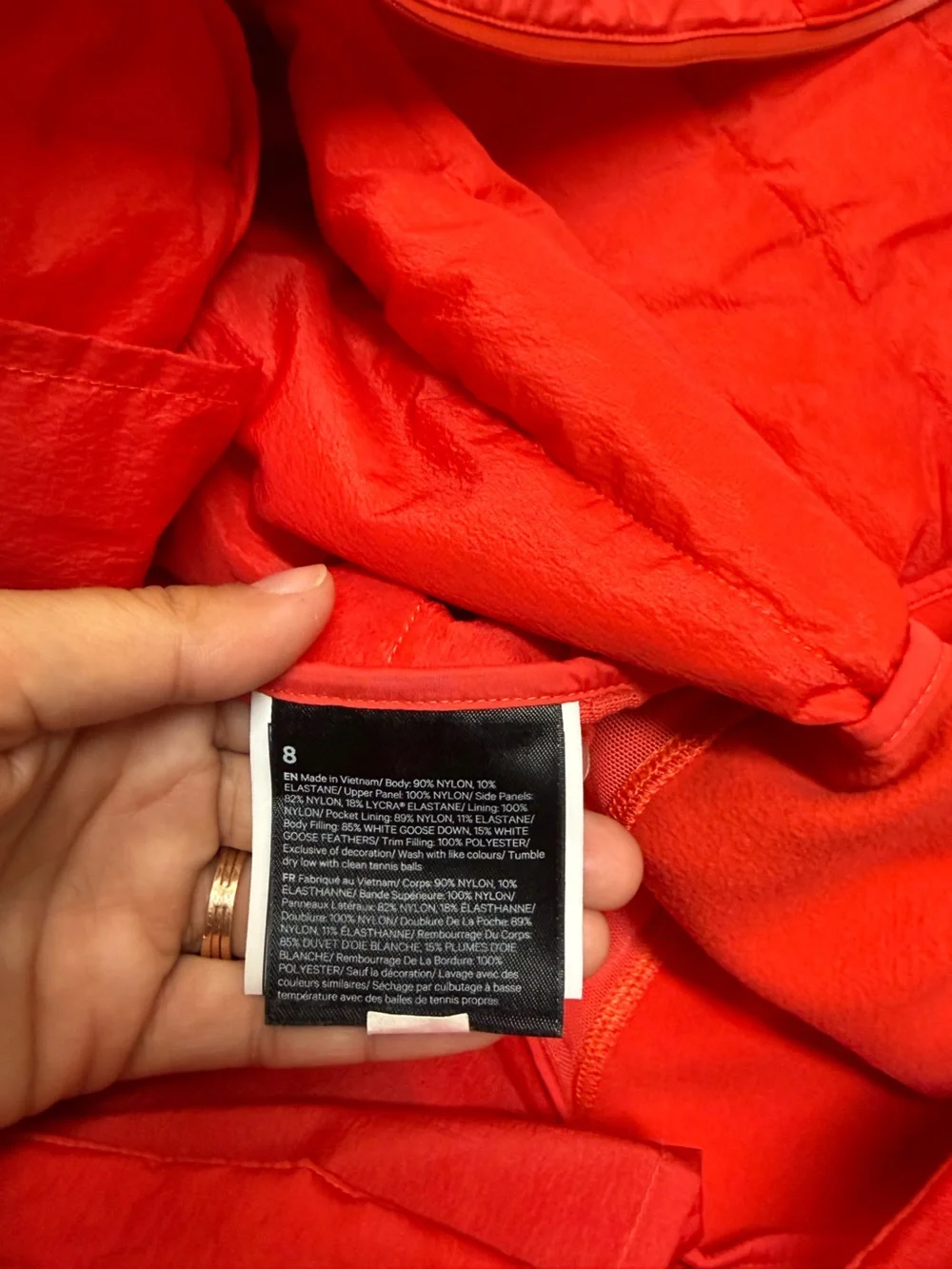 Lululemon Down For It All Vest Size 8 Carnation Red